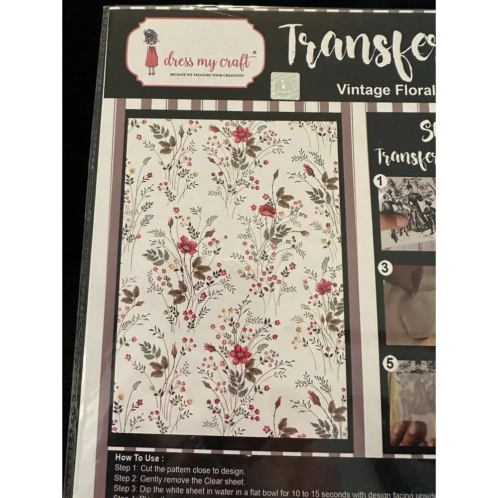 New Sealed Dress My Craft Transfer Me Vintage Floral #6 Flower Floral Dip In H2O